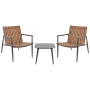 Beliani Bistro Set ZIRIA, braun-schwarz: 2 Rattan-Stühle und 1 Tisch für Terrasse und Garten.