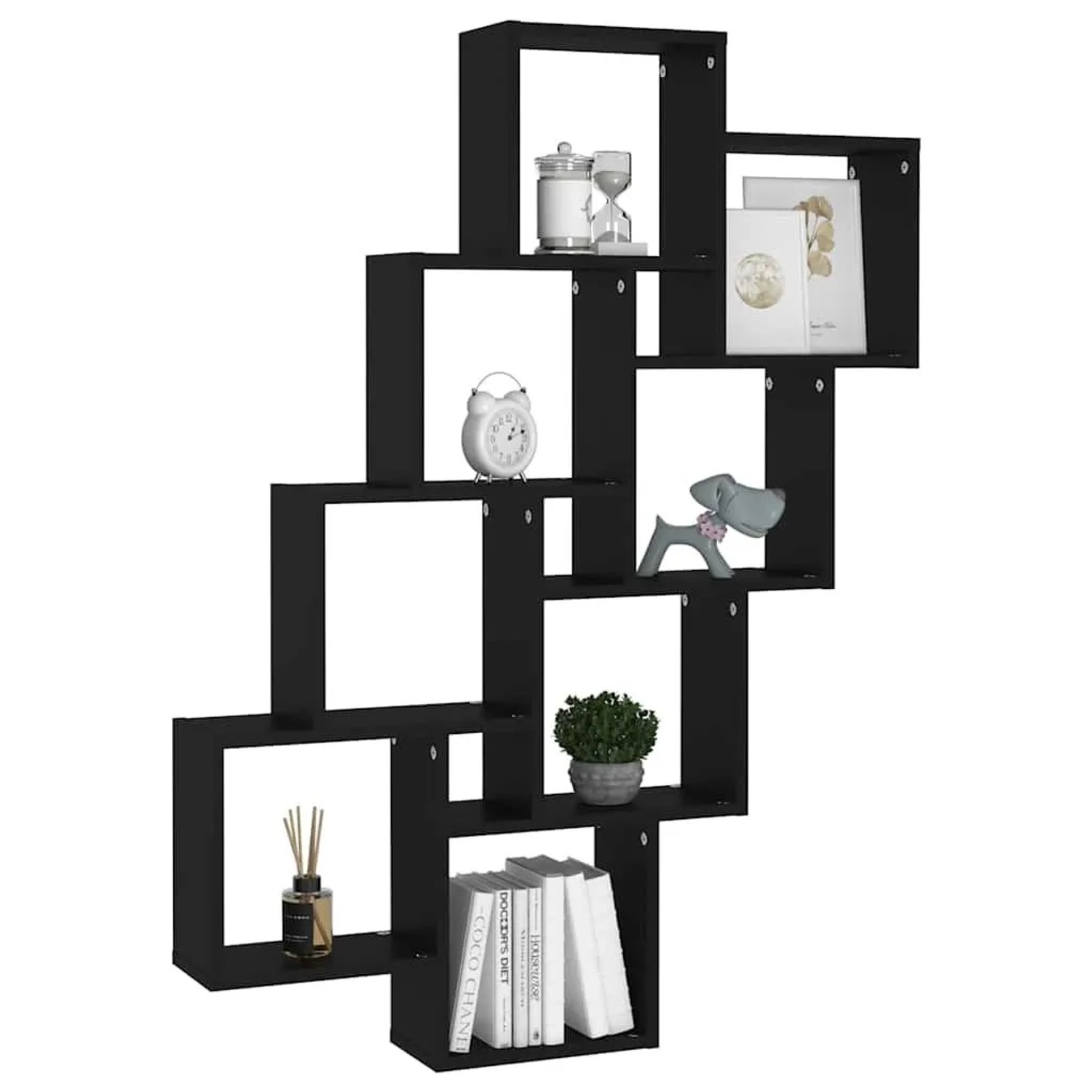 Schwarzes vidaXL Würfelregal (90x15x119 cm) aus Holzwerkstoff, modernes Design für Bücher und Deko.