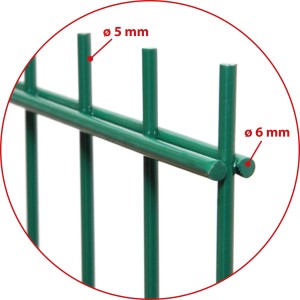 Detailaufnahme Doppelstabmattenzaun Grün: Drahtstärke 5/6 mm.