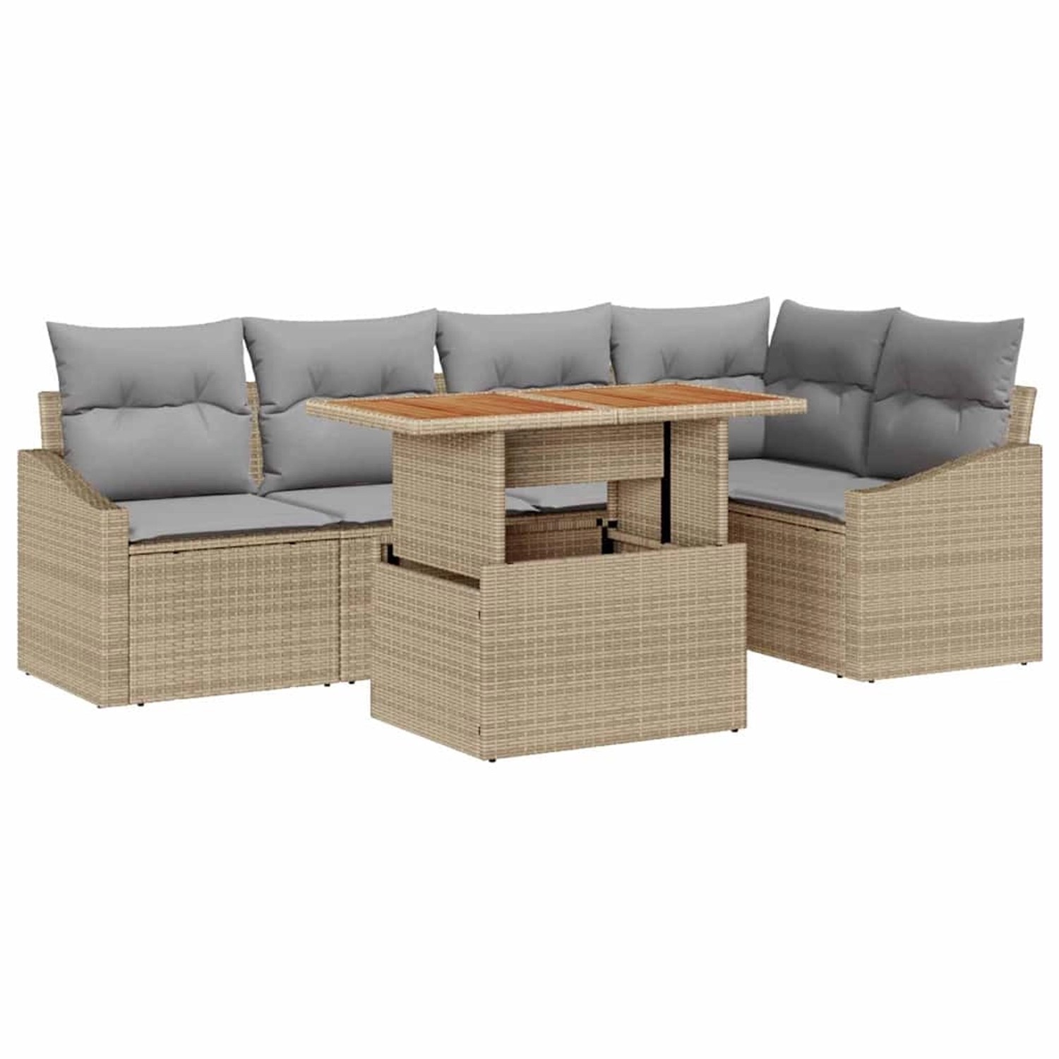vidaXL Garten-Sofa-Set mit Speicher 6-Tlg Beige Poly Rattan 3358576 günstig online kaufen