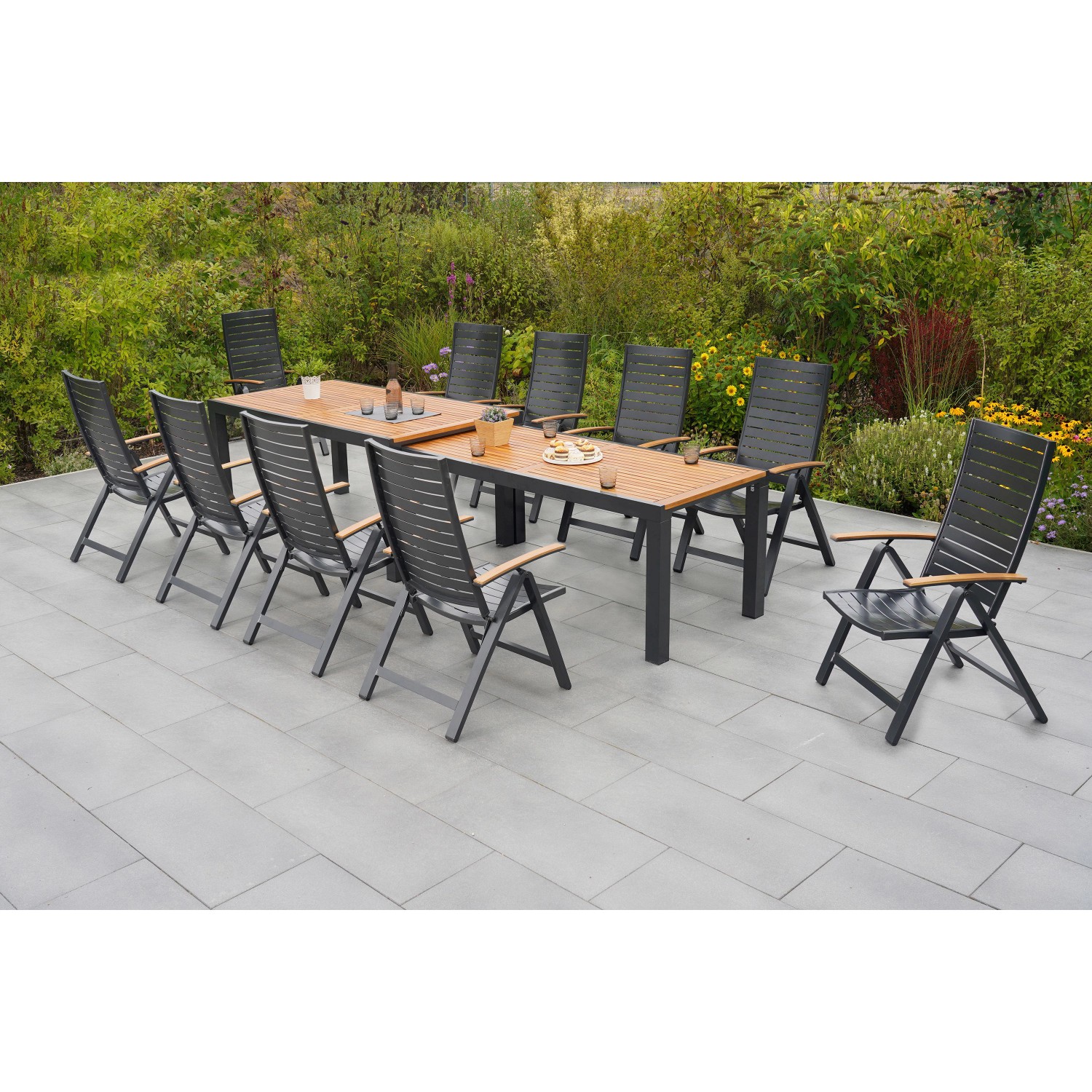 Merxx Astros Set 11-tlg. Flex-Gartentisch Ausziehbar 180/300 x 100 cm günstig online kaufen