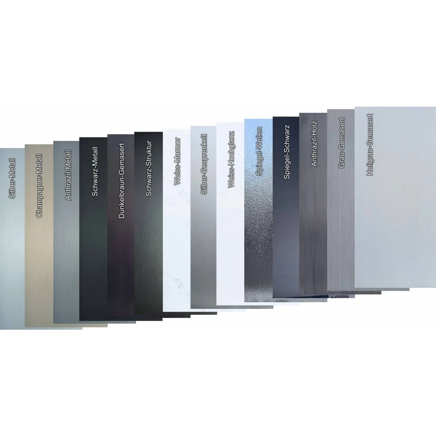 Colortree Akustikpaneele: Farbvarianten der Wandpaneele in Metall-, Holz- und Marmor-Optik.