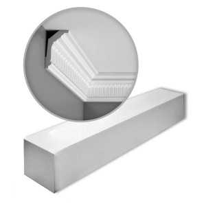 ORAC DECOR Zierleisten Set, 10 weiße Stuckleisten (20 m), Detailaufnahme der Deckenleiste.