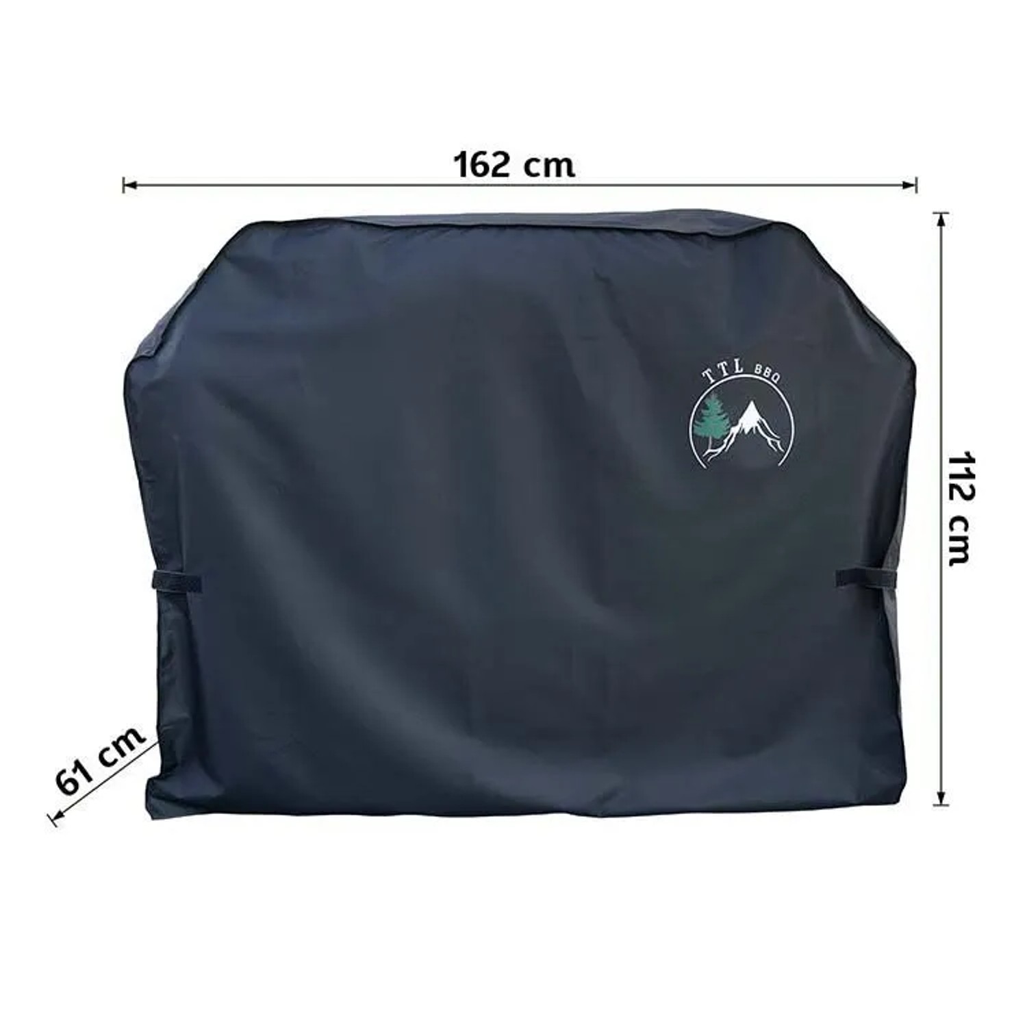 Schwarze TTL GARDEN Grillabdeckung 162x61x112cm aus wetterfestem 600D Oxford Gewebe für Gasgrills.