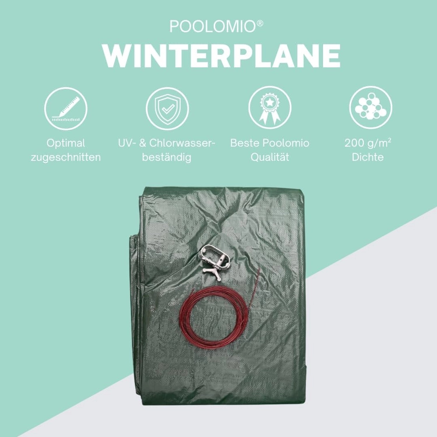 Poolomio Winterplane, runde Poolabdeckung 460 cm, grün. Schutz vor Schmutz und Algen.