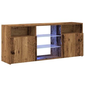TV-Schrank in Altholz-Optik mit LED-Beleuchtung, 120x30x50 cm, mit Türen und offenen Fächern.