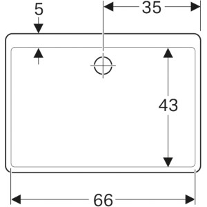 Technische Zeichnung Geberit Publica Mehrzweckbecken, 70 cm, weiß, mit Maßangaben.