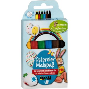 Heitmann Ostereier-Malset mit 6 Farbstiften (Gelb, Rot, Grün, Blau, Braun, Schwarz) zum Bemalen von Ostereiern.