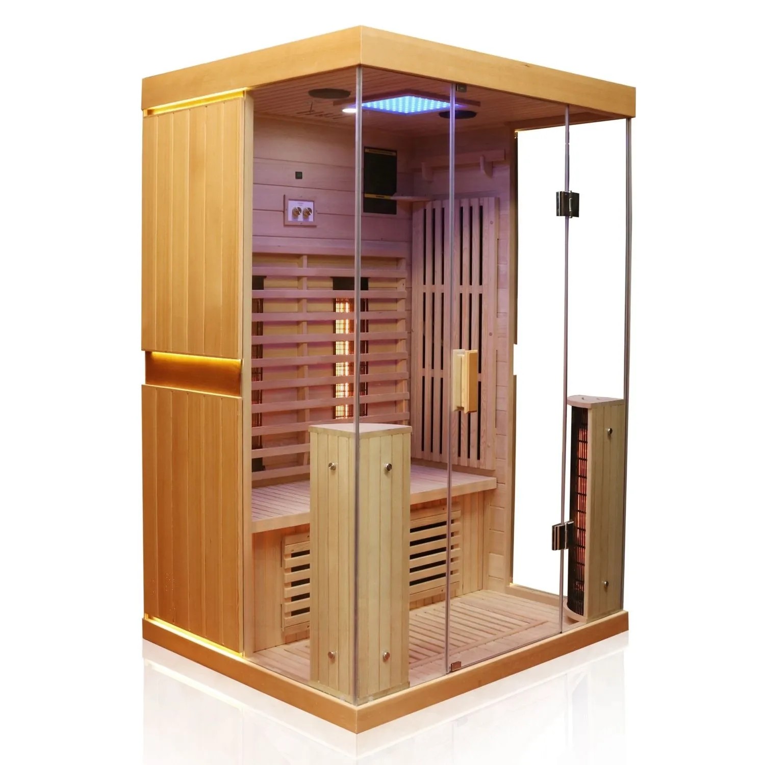 Dewello Infrarotkabine Kingston für 2 Personen aus Hemlock Tannenholz mit Glasfront.