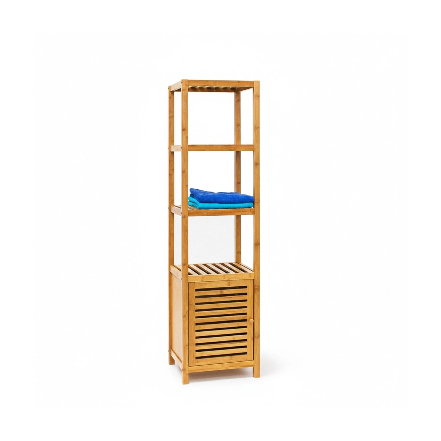 Relaxdays Badregal Bambus mit Tür 5 Böden 140 cm x 36,5 cm x 33 cm 7 kg