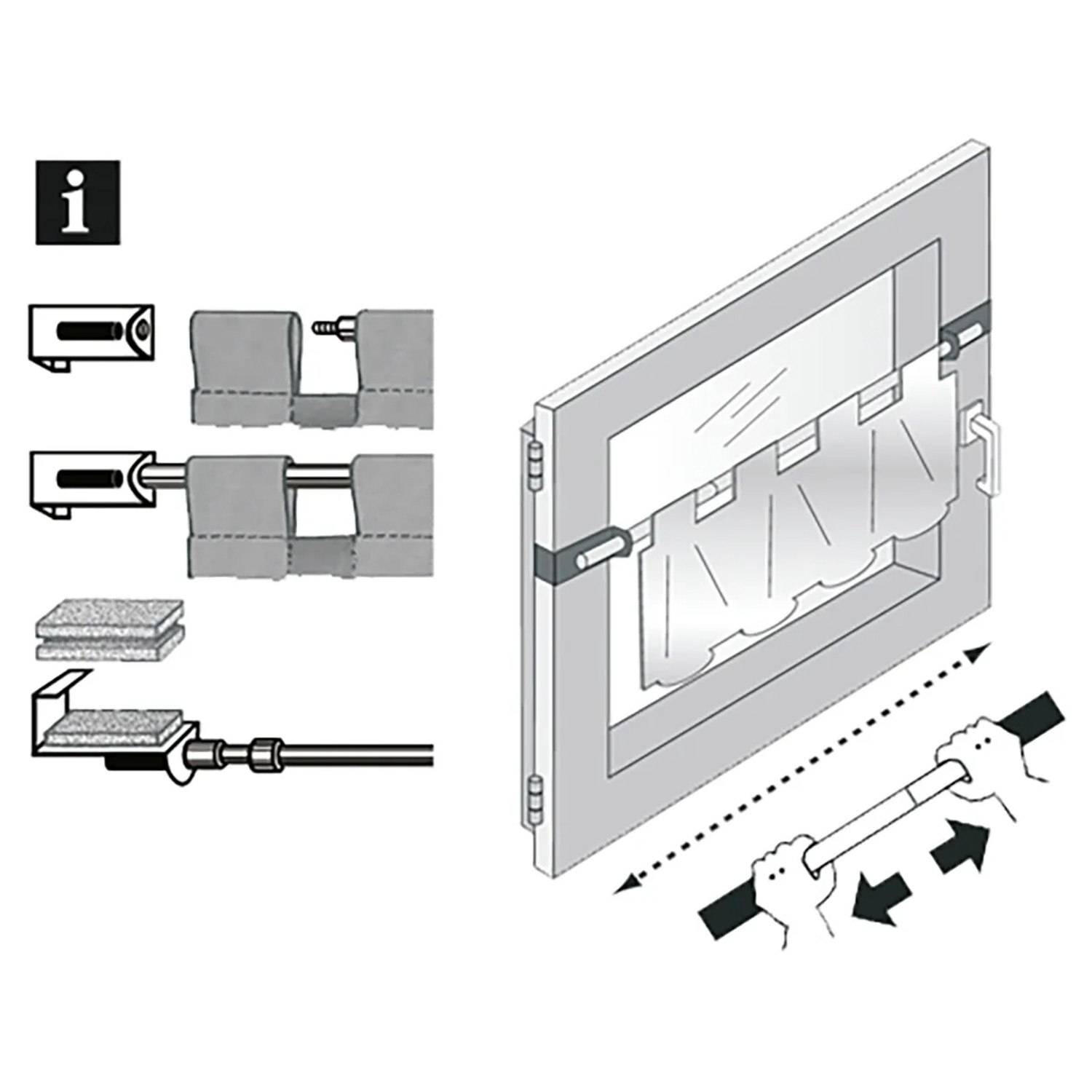 Montage einer Gardinia Spannvitrage (Ø 7/9 mm, Titan, 40-60 cm) am Fensterflügel ohne Bohren.