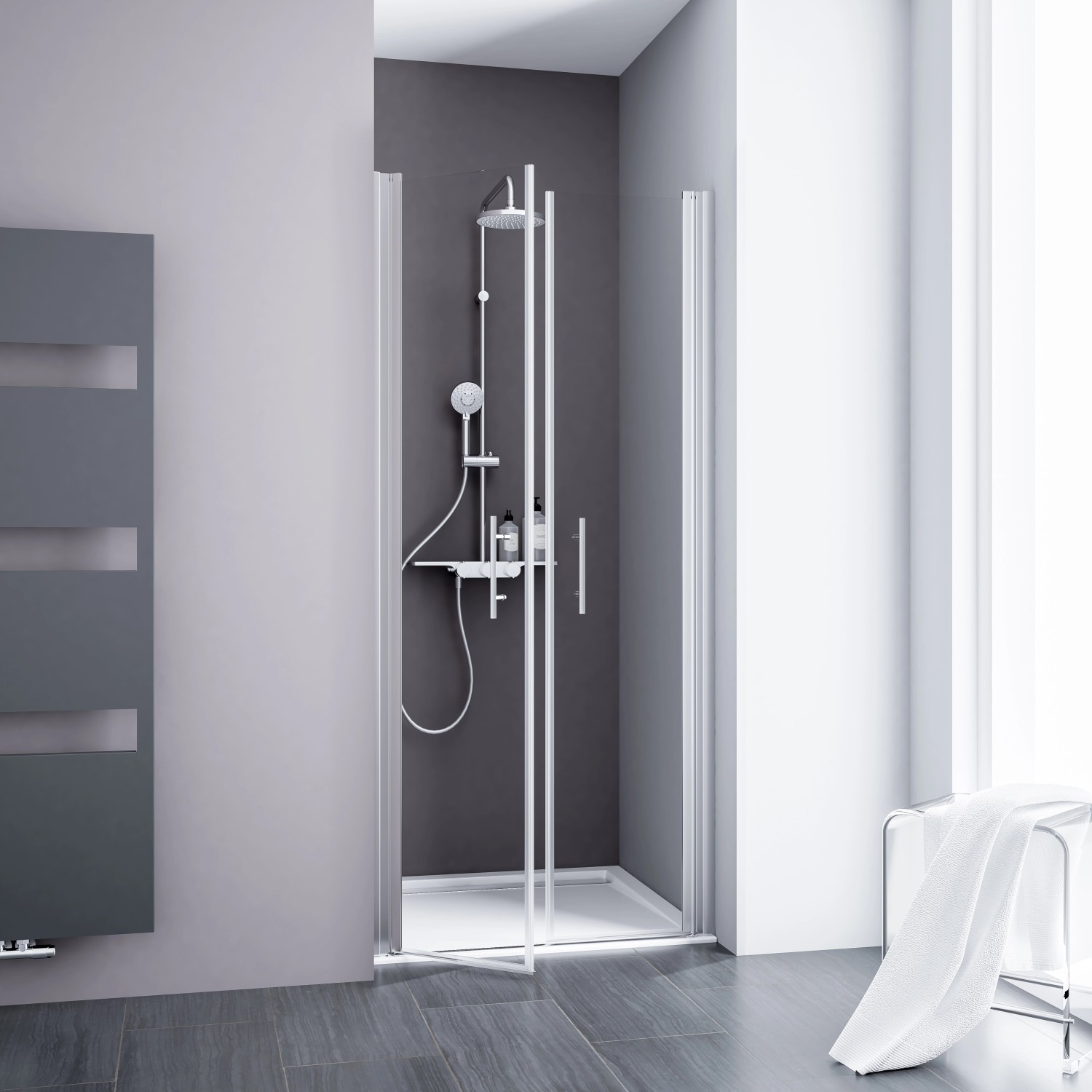 Schulte ExpressPlus Pendeltür in Nische AlexaStyle2.0 Alunatur 80x192cm