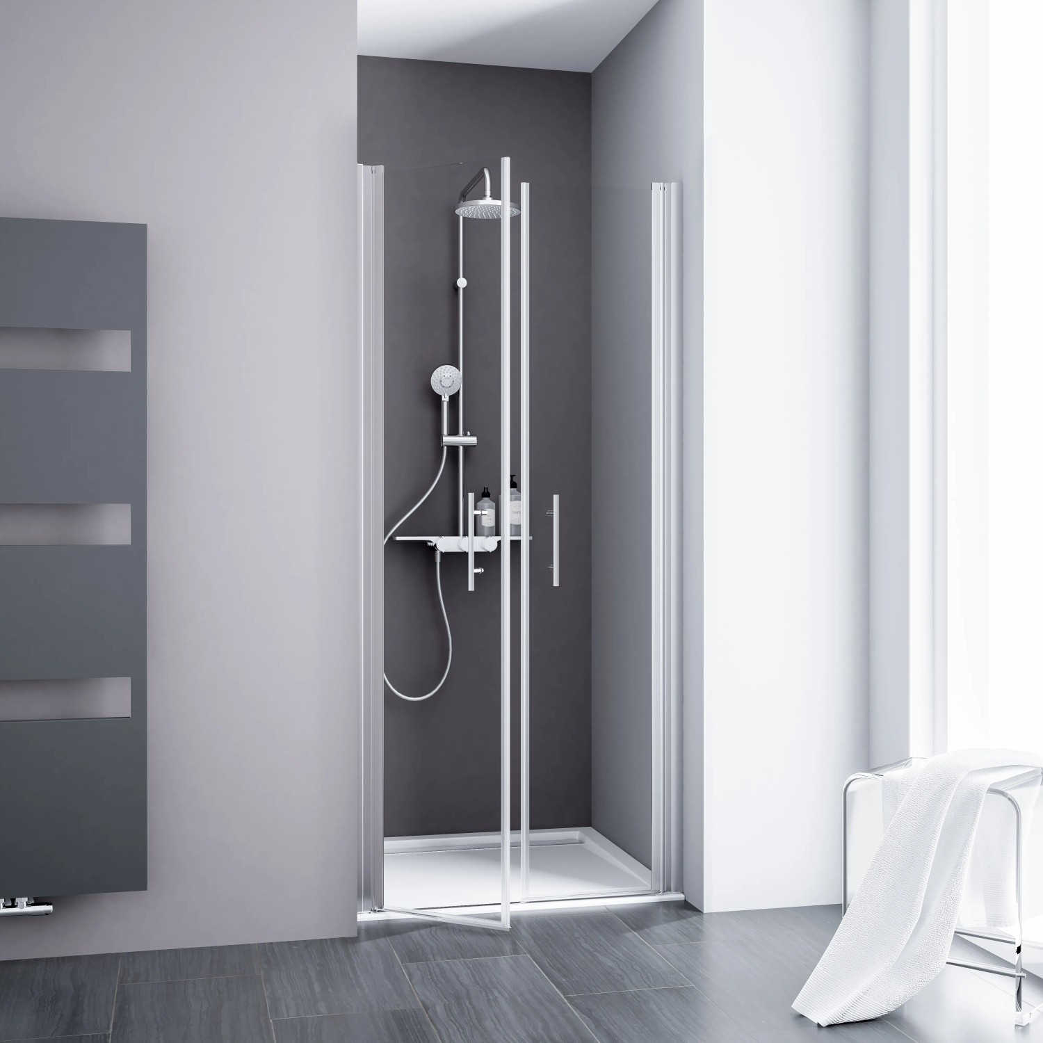 Schulte ExpressPlus Pendeltür in Nische AlexaStyle2.0 Alunatur 80x192cm