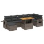Graue 8-tlg. vidaXL Garten-Sofagarnitur aus Polyrattan mit Kissen und Tisch mit verstellbarer Platte.