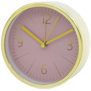Wall-Art Wecker in Gold-Optik mit rosa Ziffernblatt, Ø 11,2 cm. Tischuhr mit Weckfunktion.