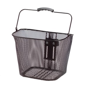 Schwarzer Fahrrad-Einkaufskorb City für vorne mit feinem Wabengitter und Lenkadapter.