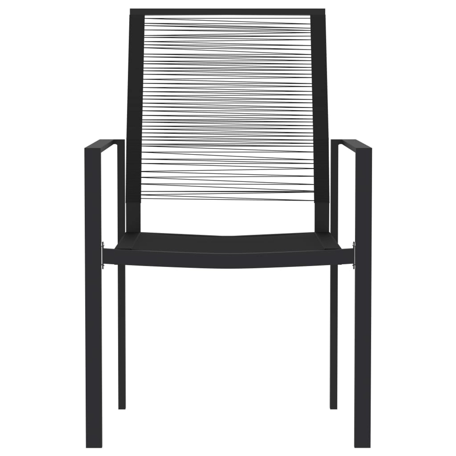 Schwarzer Gartenstuhl aus Stahl und PVC-Rattan der vidaXL 7-Tlg Garten-Essgruppe.