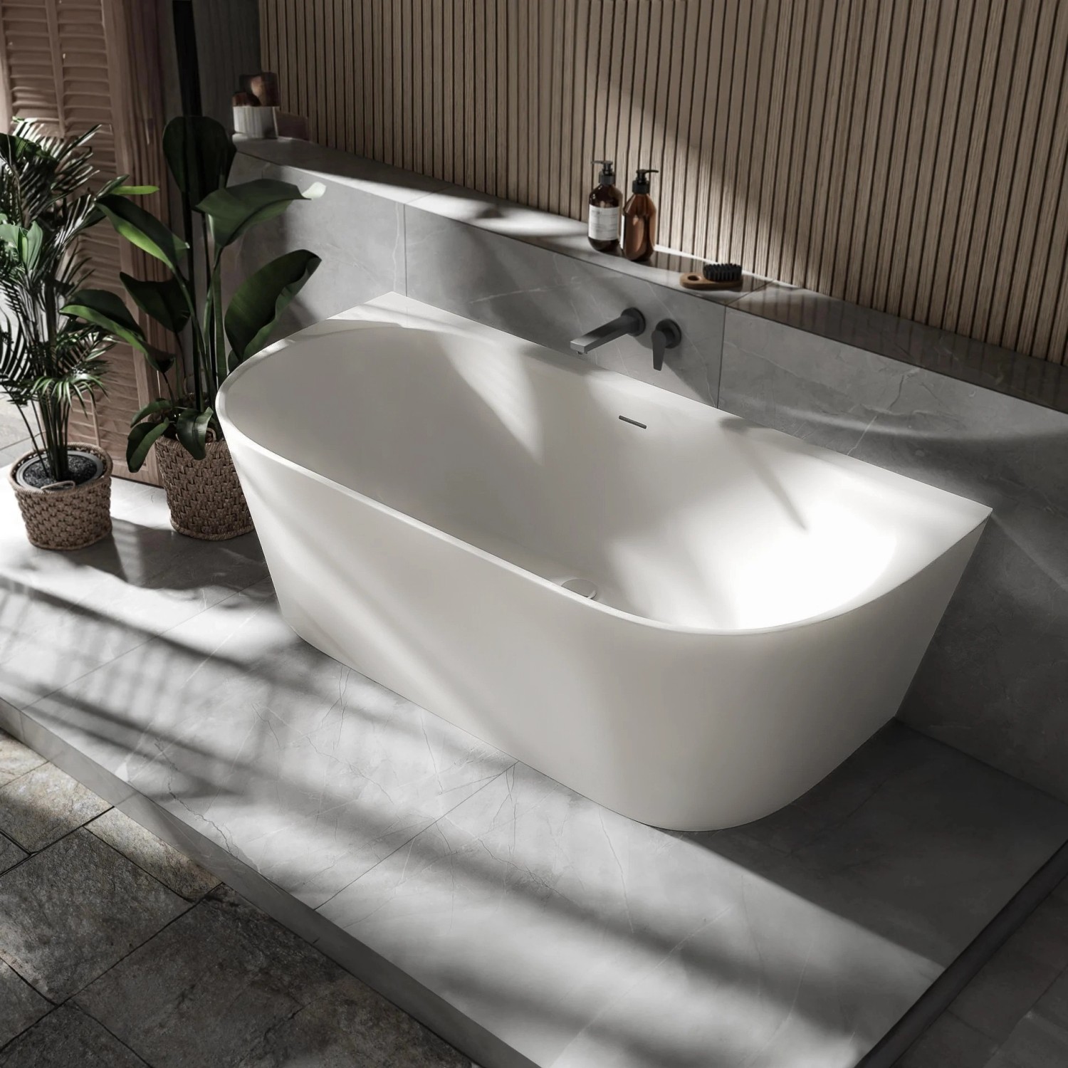 Bernstein Halb Freistehende Raumsparbadewanne NORA Acryl Weiß Matt 170x80 c günstig online kaufen