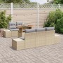 Beiges 6-tlg. vidaXL Garten-Sofa-Set mit Stauraum aus Poly Rattan.