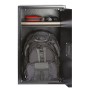 Offener, schwarzer Yale Tresor Value Safe XL (89 l) mit Rucksack, roter Mappe und Kopfhörern.