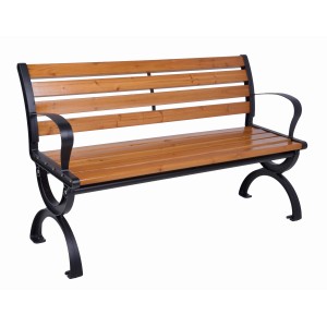 Gartenbank Norwich von Garden Pleasure, braune Holzlatten, schwarzes Gusseisengestell, FSC®-zertifiziert.