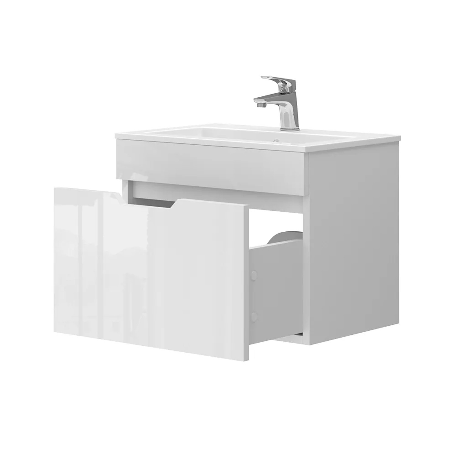 Vicco Badmöbel-Set Stefanie, weiß hochglanz, mit Unterschrank (60 cm) und Waschbecken.