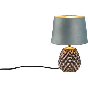 Reality Tischleuchte Ariana, blau-grün, Ø 18cm. Design-Tischlampe mit Samtschirm und Keramikfuß.