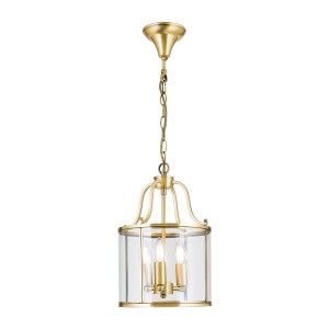 Antike Orion Hängeleuchte im Laternen-Design mit klarem Glas und drei E14 Fassungen.