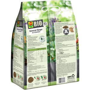 Packung Compo Bio Universal Dünger mit Schafwolle, 4 kg. Organischer Dünger für Gartenpflanzen.