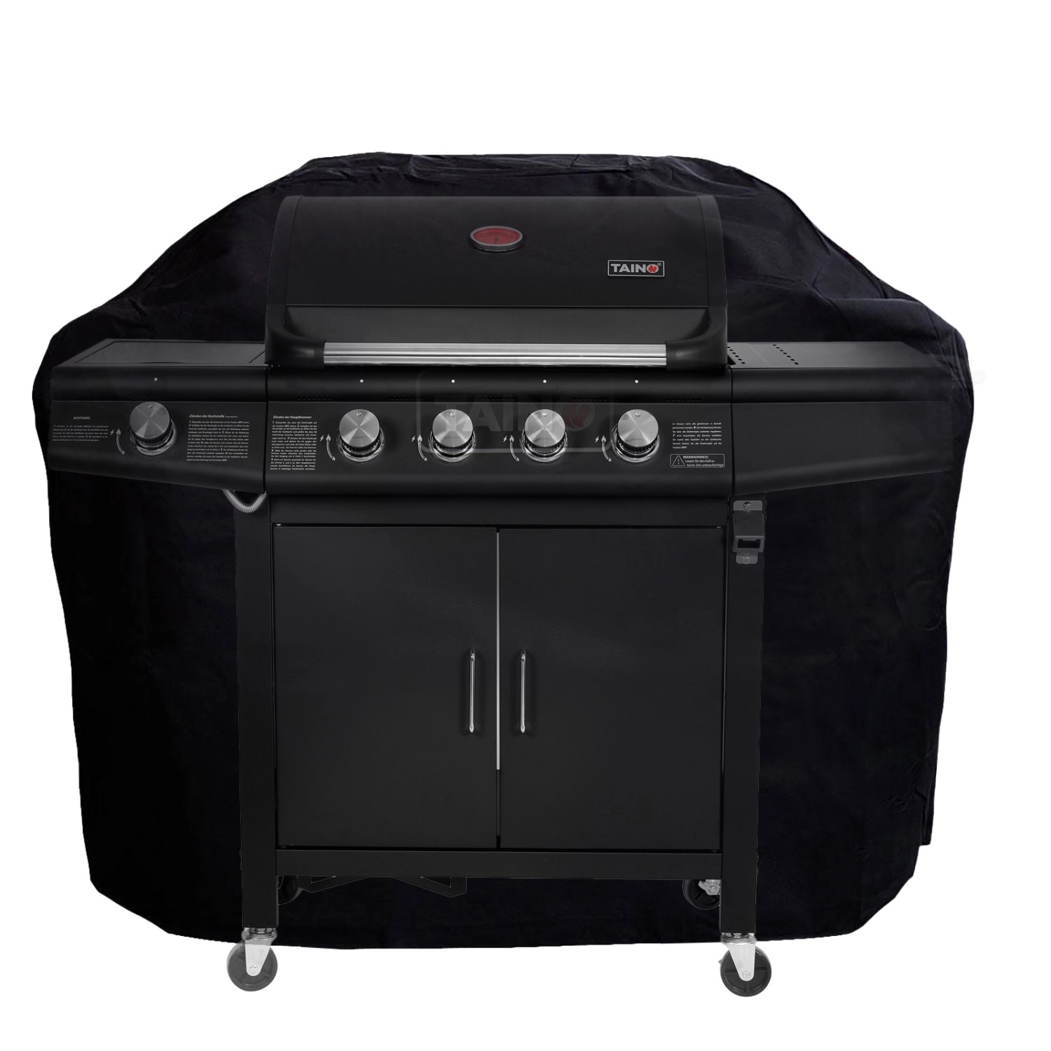 Taino Red 4+1 Gasgrill Set mit Abdeckhaube, Grillwagen mit Edelstahlbrennern, schwarz