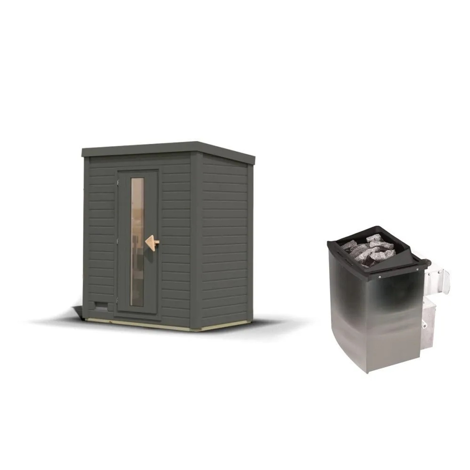 Chillroi 38mm Saunahaus Melo 0 Terragrau mit Ofen 9kW Integrierte Steuerung günstig online kaufen