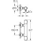 Technische Zeichnung: Grohe QuickFix Precision Flow Thermostat-Brausebatterie mit Maßangaben.