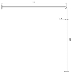 Delabie Eck-Vorhangstange Edelstahl ø 20 mm, 0,90 x 0,90 m, hochglanzpoliert