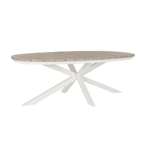 Bizzotto Gartentisch Zelmar, oval, 218x115 cm, Vapor Timber Optik mit weißem Gestell.