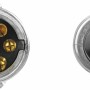 LAS 7-poliger Metall-Stecker für PKW Anhänger, Detailansicht der Kontakte und Rückseite.