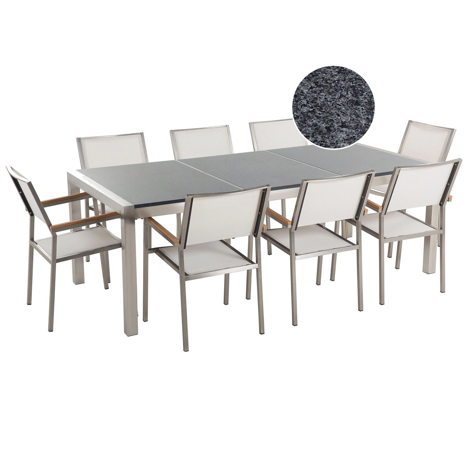 Beliani Gartentisch Set GROSSETO Grau Weiss Silber 100x220x87 günstig online kaufen
