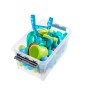 Transparente SmartStore Aufbewahrungsbox Classic 46L mit blau-grünem Spielzeug gefüllt.