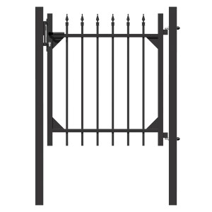 Schwarzes Metallzaun Einzeltor-Set Chaussee zum Einbetonieren, 120x96 cm.