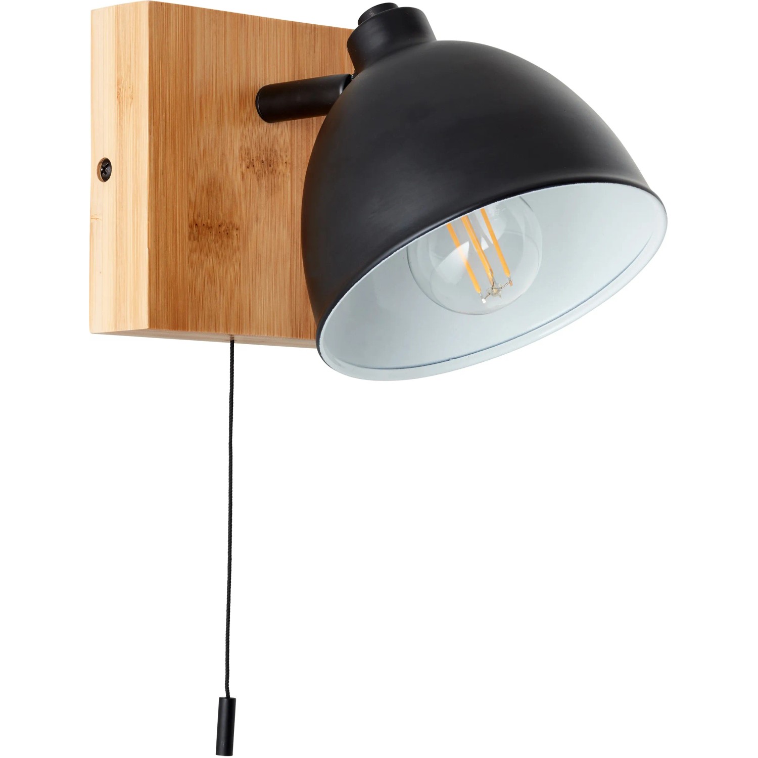 Wandleuchte Celia von Brilliant, schwarz matt mit Bambus und Zugschalter.