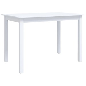 Weißer Esstisch aus Gummiholz und MDF, 114x71x75 cm. Schlichter Tisch für Esszimmer oder Küche.