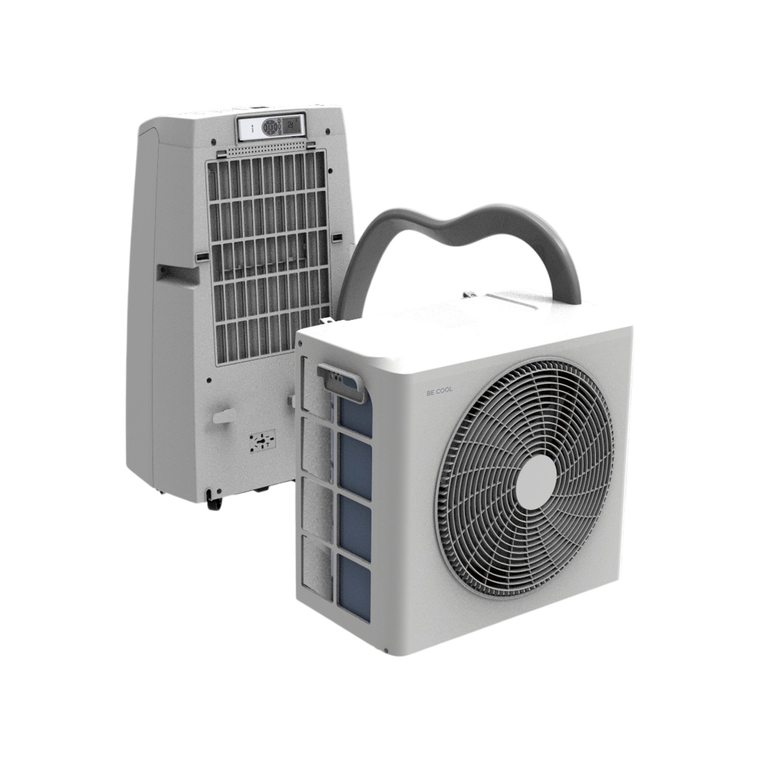 Mobiles Be Cool Split-Klimagerät BCPSK12KW mit WiFi, bestehend aus zwei Teilen.