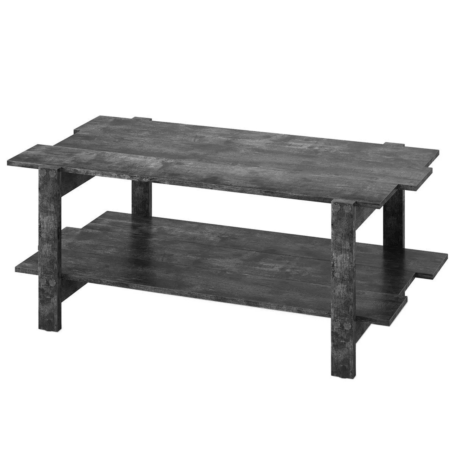 Costway 2-Stufiger Couchtisch Kaffeetisch Lattenholz Schwarz