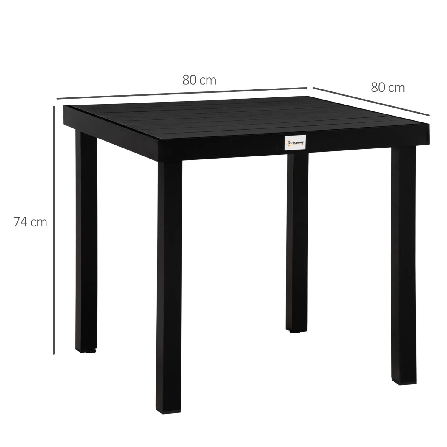 Schwarzer Outsunny Gartentisch für 4 Personen mit den Maßen 80x80x74 cm.