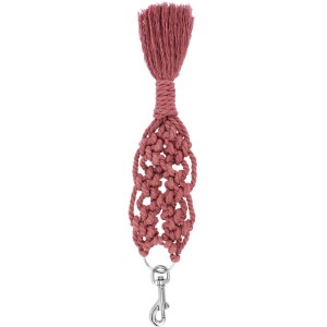 Makramee-Anhänger Mauve: Gedrehte Baumwollkordel mit Fransen und Karabinerhaken.