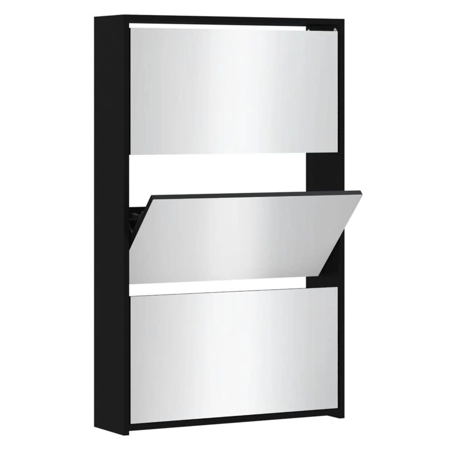 vidaXL Schuhschrank mit Spiegel 3-Lagig Schwarz 63x17x102,5 cm 342635 günstig online kaufen
