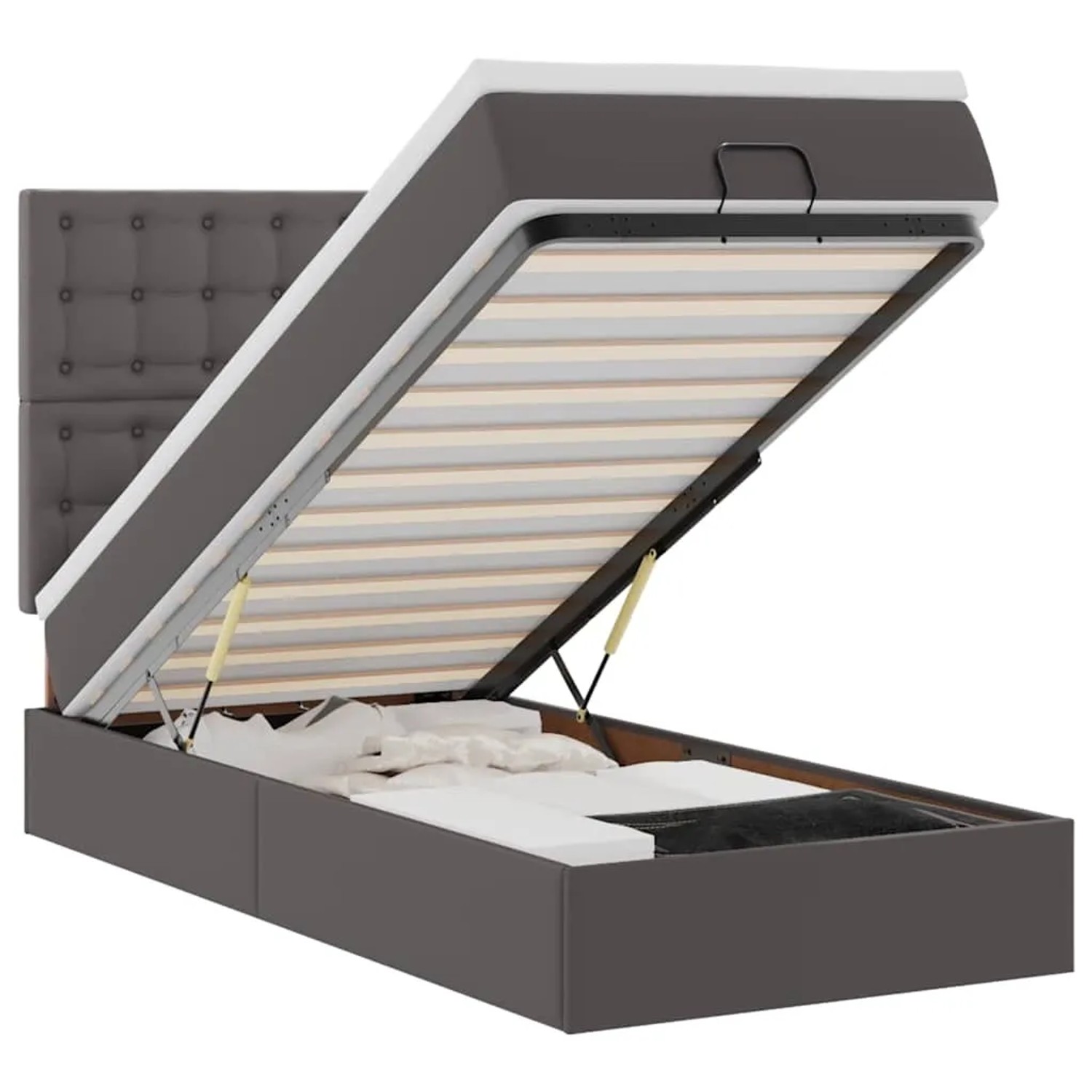 vidaXL Ottoman-Bett mit Matratze & LEDs Grau 90x200 cm Kunstleder 3313833
