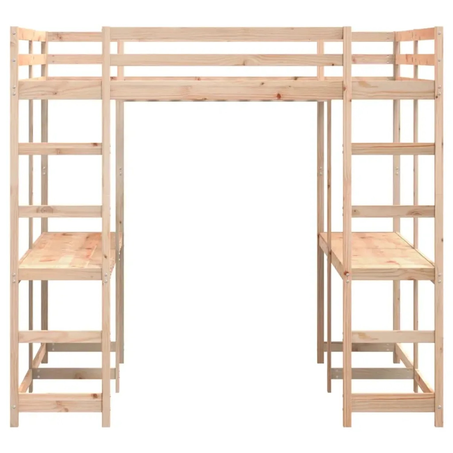 Hochbett mit Schreibtisch und Leiter, Kiefer Massivholz, 180x200 cm. Platzsparendes Bett für Jugendzimmer.