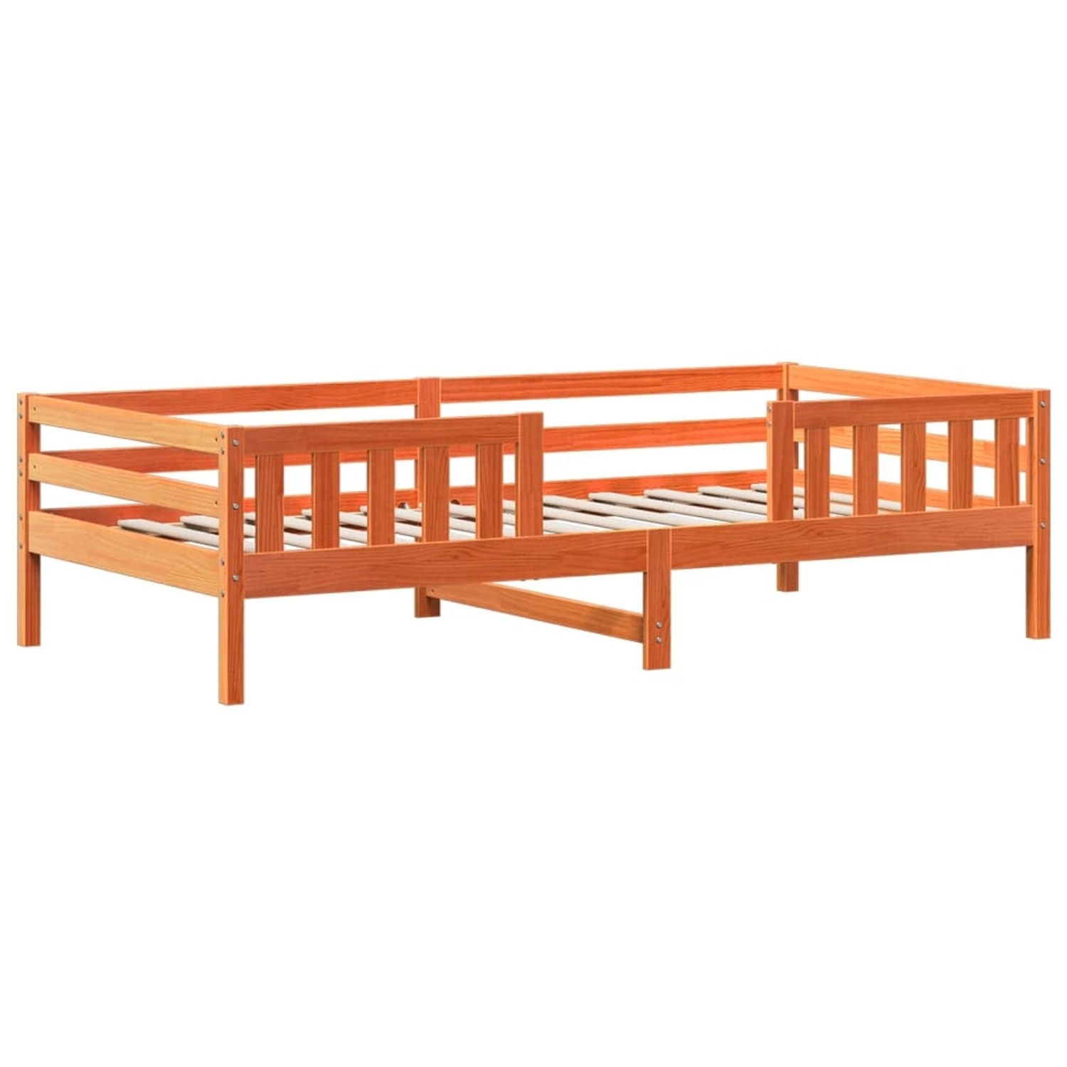 Orangefarbenes Massivholzbett mit Bank und Dach, 80x200 cm, Kiefernholz