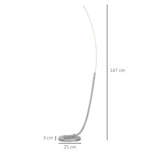 Silberne HOMCOM Stehlampe aus Aluminium und Acryl mit Fußschalter, 147 cm hoch.