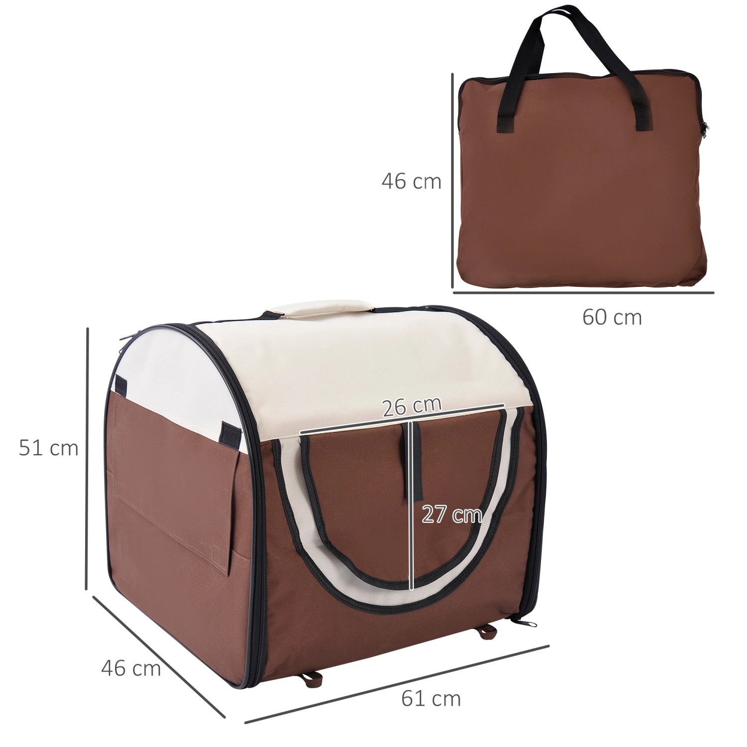 PawHut faltbare Hundebox in Kaffee mit Kissen und Tragetasche, 61x46x51 cm.